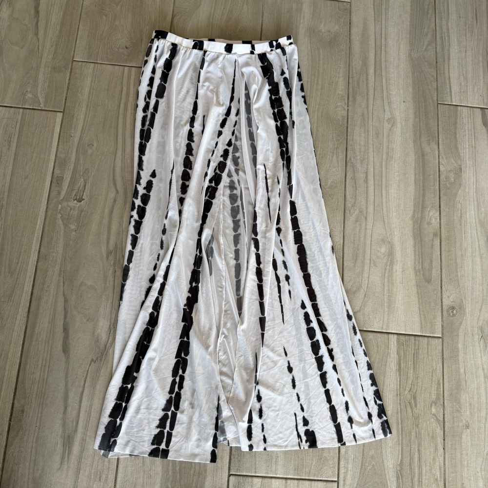 Tie Dye Maxi Skirt Women XL White Black Double Slit Boho Coverup